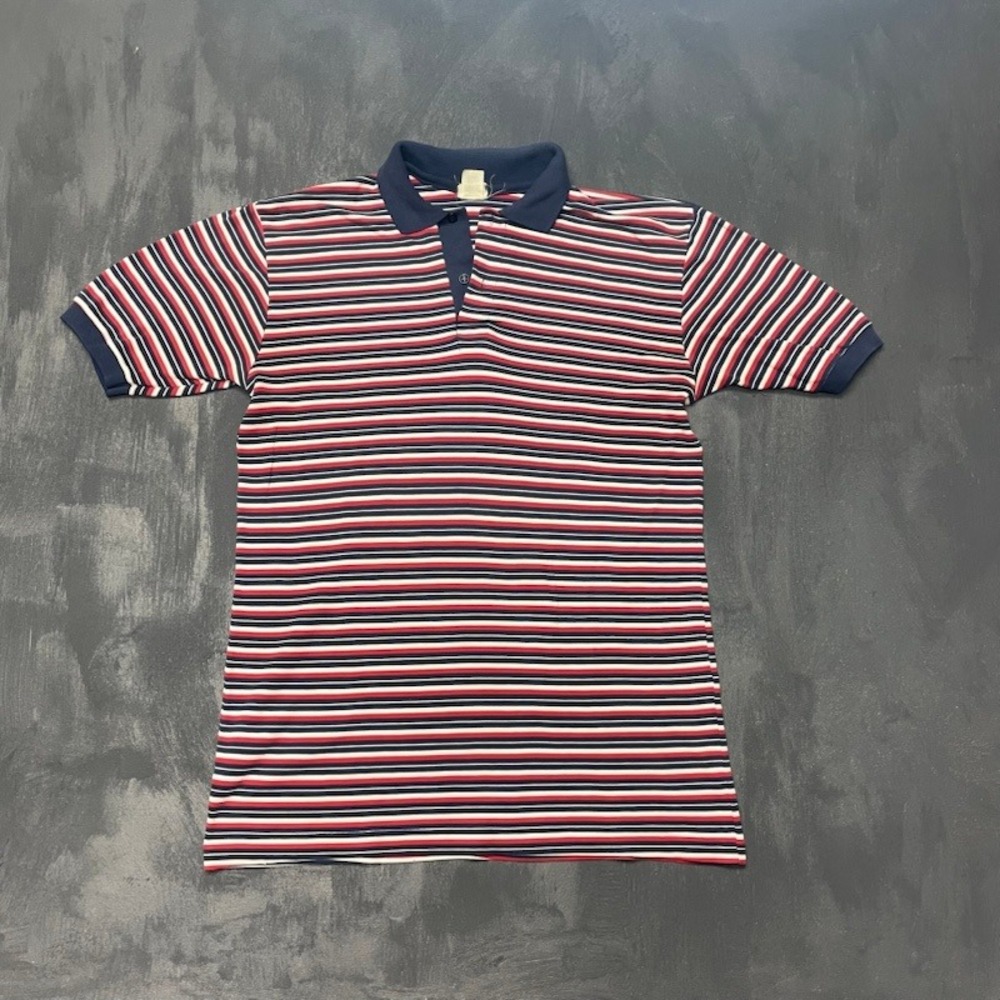 Vintage Striped‎ Short Sleeve Polo Shirt Mens L Navy Red White Mister Man